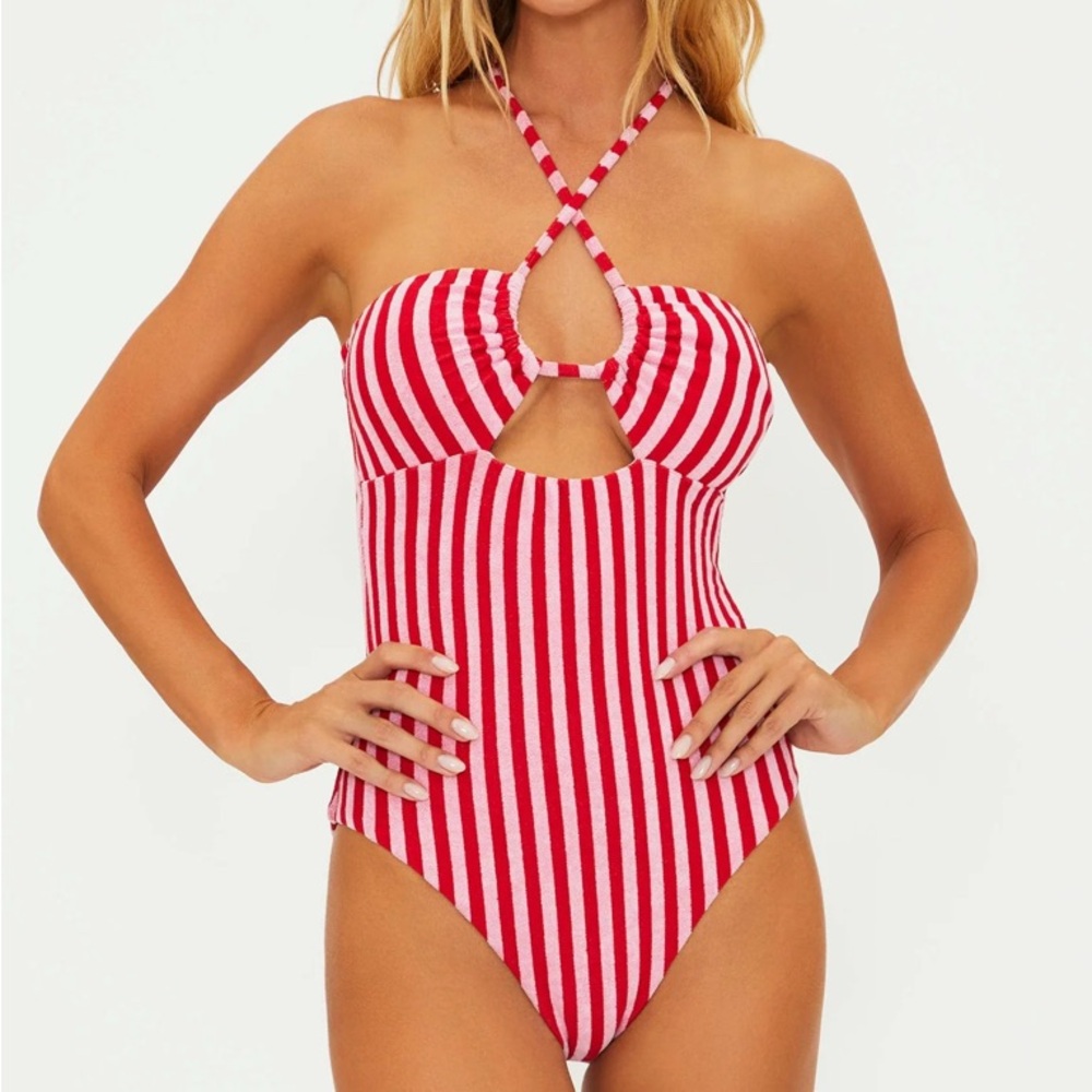 Beach Riot Phoenix One Piece Candy Cane Stripe Terry